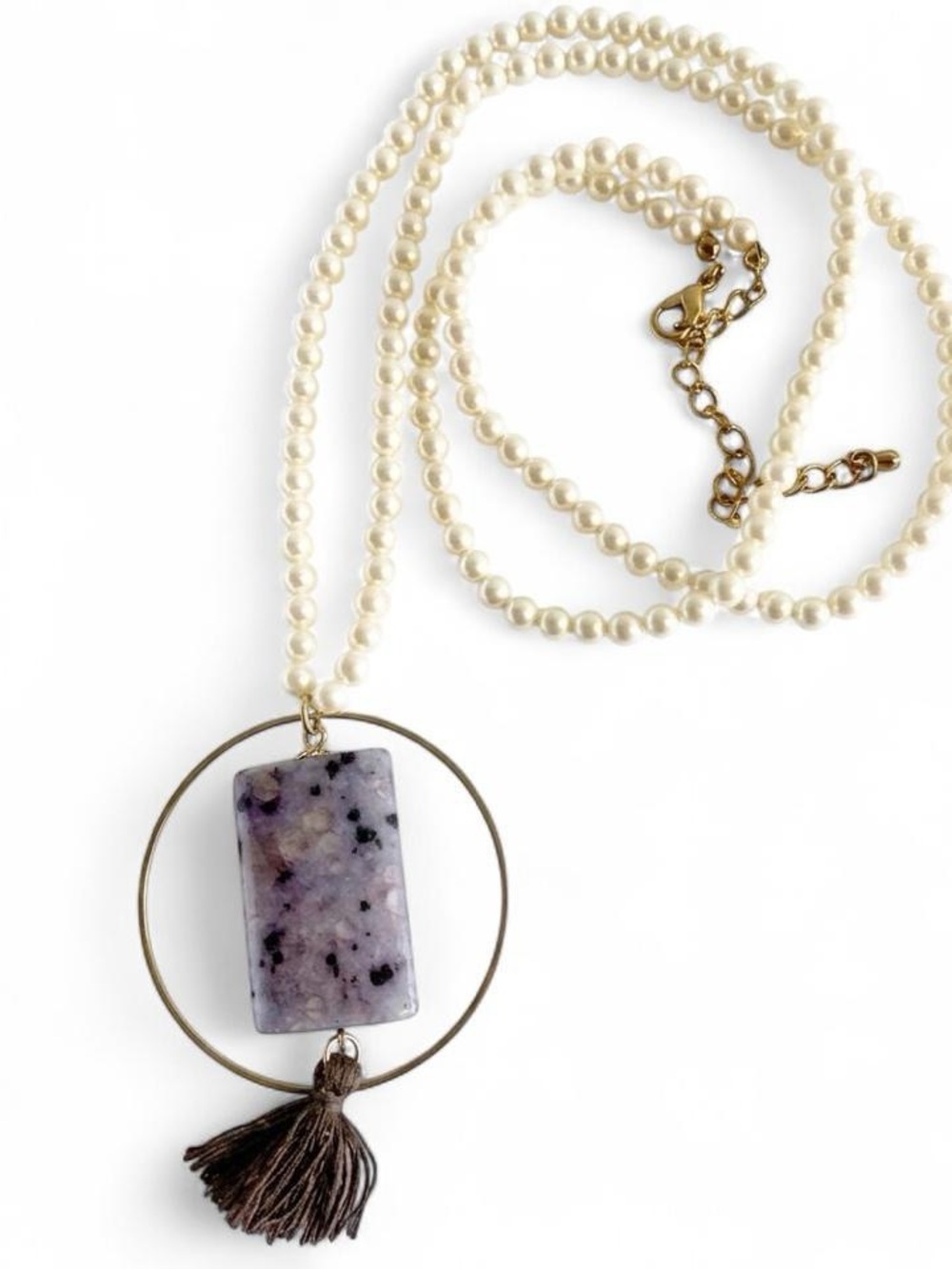 WA Studios Pearl and Purple Stone Pendant Necklace